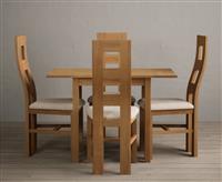 Extending York 70cm Solid Oak Dining Table With 4 Brown Flow Back Chairs