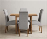 Extending York 70cm Solid Oak Drop Leaf Dining Table with 4 Blue Scroll Back Chairs