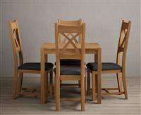 York 80cm Solid Oak Dining Table With 4 Light Grey X Back Chairs