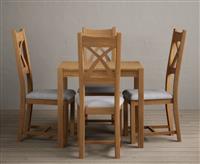 York 80cm Solid Oak Dining Table with 4 Linen Natural Solid Oak Chairs