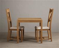York 80cm Solid Oak Dining Table with 2 Light Grey Natural Solid Oak Chairs