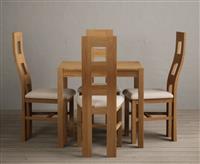 York 80cm Solid Oak Dining Table With 4 Blue Flow Back Chairs