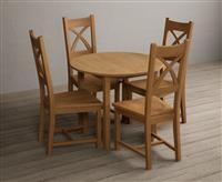 Extending York 90cm Solid Oak Dining Table With 4 Brown X Back Chairs