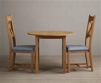 Extending York 90cm Solid Oak Dining Table with 2 Light Grey Natural Solid Oak Chairs