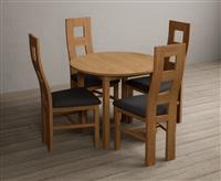 Extending York 90cm Solid Oak Dining Table With 4 Linen Flow Back Chairs