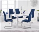 Seattle 120cm White High Gloss Dining Table With 6 Grey Vigo Velvet Chairs