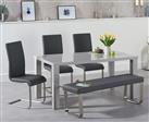 Seattle 160cm Light Grey High Gloss Dining Table with 2 Grey Austin Chairs with 2 Grey Benches