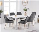 Atlanta 160cm White High Gloss Table With 8 Blue Lola Velvet Chairs