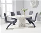 Belle 160cm Marble White Dining Table with 4 Grey Aldo Chairs