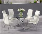 Bernini 165cm Oval Glass Dining Table with 6 White Vigo Chairs