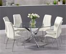 Bernini 165cm Oval Glass Dining Table With 6 Cream Enzo Chairs