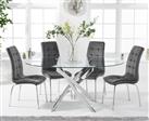 Bernini 165cm Oval Glass Dining Table With 6 Grey Enzo Velvet Chairs
