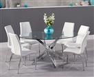 Bernini 165cm Oval Glass Dining Table With 6 Ivory White Marco Chairs
