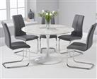 Brighton 120cm Round White Marble Dining Table With 4 Grey Gianni Dining Chairs