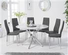 Carter 120cm Round White Marble Table With 6 Grey Angelo Chairs