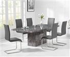 Crema 160cm Grey Marble Dining Table With 4 Black Austin Chairs
