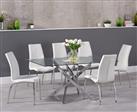 Denver 160cm Rectangular Glass Dining Table with 8 Grey Marco Chairs