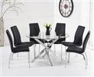 Denver 120cm Glass Dining Table with 6 Black Marco Chairs