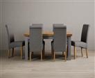 Hampshire 140cm Oak and Light Grey Extending Dining Table With 6 Brown Scroll Back Chairs