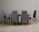 Extending Buxton 140cm Solid Oak Dining Table with 8 Blue Chairs