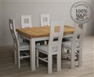 Buxton 140cm Oak and Soft White Extending Dining Table With 6 Blue Flow Back Chairs