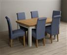 Hampshire 140cm Oak and Soft White Extending Dining Table With 6 Brown Scroll Back Chairs