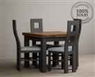 Extending Buxton 90cm Oak and Charcoal Grey Painted Dining Table with 4 Blue Chairs