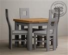 Hampshire 90cm Oak and Light Grey Extending Dining Table With 4 Linen Flow Back Chairs