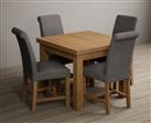 Extending Buxton 90cm Solid Oak Dining Table with 6 Blue Chairs