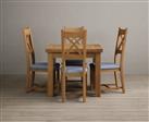Extending Buxton 90cm Solid Oak Dining Table with 4 Brown Natural Solid Oak Chairs