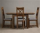 Extending Buxton 90cm Rustic Solid Oak Dining Table with 4 Linen Rustic Solid Oak Chairs