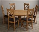 Hertford 120cm Fixed Top Solid Oak Dining Table with 6 Brown Natural Solid Oak Chairs