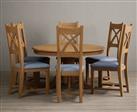 Hertford 120cm Fixed Top Solid Oak Dining Table with 6 Blue Natural Solid Oak Chairs