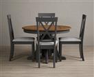Hertford Oak and Charcoal Grey Painted Pedestal Extending Dining Table With 4 Rustic Hertford Chairs