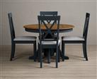 Hertford Oak and Dark Blue Painted Pedestal Extending Dining Table With 4 Charcoal Grey Hertford Cha