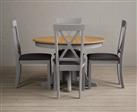 Extending Hertford 100cm - 130cm Oak and Light Grey Painted Pedestal Dining Table with 4 Linen Hertf