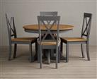 Extending Hertford Oak and Mid Grey Painted Pedestal Dining Table with 6 Charcoal Grey Hertford Chai