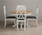Hertford Oak and Signal White Painted Pedestal Extending Dining Table With 4 Oak Hertford Chairs