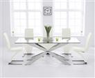 Canova 200cm Glass Dining Table With 6 White Aldo Chairs