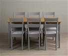 Kendal 150cm Solid Oak and Light Grey Painted Dining Table with 8 Blue Kendal Chairs