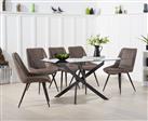Mara 160cm Glass Dining Table With 8 Brown Brody Antique Chairs