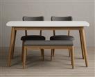 Nordic 150cm Solid Oak and Signal White Painted Dining Table with 4 Grey Nordic Chairs and 1 Grey No
