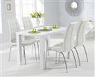 Seattle 120cm White High Gloss Dining Table with 6 Cream Enzo Chairs