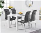 Seattle 120cm White High Gloss Table with 6 Grey Enzo Velvet Chairs