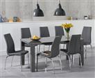Seattle 160cm Dark Grey High Gloss Dining Table with 6 Grey Marco Chairs