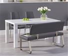 Seattle 160cm White High Gloss Dining Table with 2 Grey Marco Chairs with 1 Grey Bench