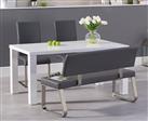 Seattle 160cm White High Gloss Dining Table with 2 Grey Austin Chairs with 1 Grey Bench