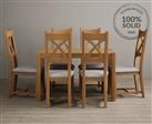 York 120cm Solid Oak Dining Table With 4 Light Grey X Back Chairs