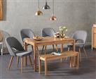 York 120cm Solid Oak Dining Table with 2 Grey Halifax Chairs with 2 Oak Benches