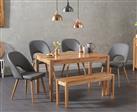 York 120cm Solid Oak Dining Table with 4 Grey Hudson Chairs with 1 Oak Bench